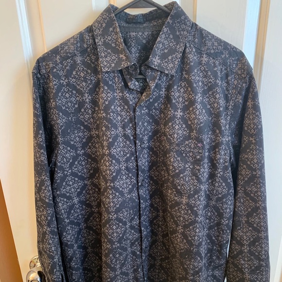 Black Cotton dress shirt grey diamond filigree 16 - Picture 2 of 7